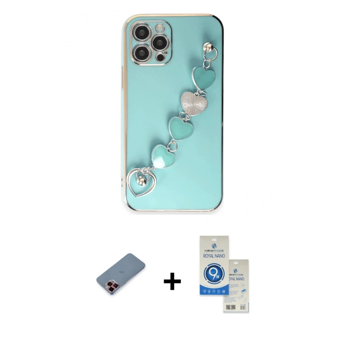 MARSİLYAN™- iPhone 12 Pro Max Kılıf Nova Işık Prime - Şeffaf Royal Nano Ekran Koruyucu + Metal Kamera Lens Koruma Cam - KI