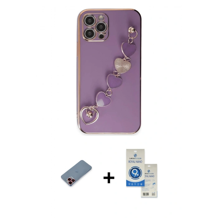 MARSİLYAN™- iPhone 12 Pro Max Kılıf Nova Işık Prime - Şeffaf Royal Nano Ekran Koruyucu + Metal Kamera Lens Koruma Cam - KI