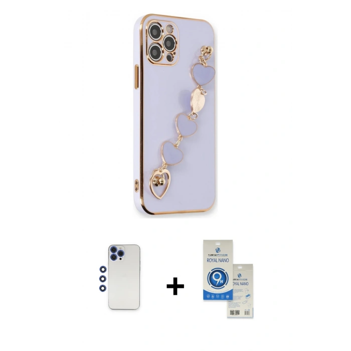 MARSİLYAN™- iPhone 12 Pro Max Kılıf Nova Işık Prime - Şeffaf Royal Nano Ekran Koruyucu + Shine Kamera Lens - LT