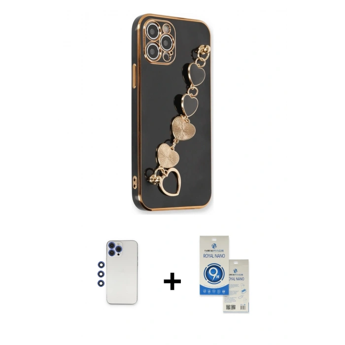 MARSİLYAN™- iPhone 12 Pro Max Kılıf Nova Işık Prime - Şeffaf Royal Nano Ekran Koruyucu + Shine Kamera Lens - LT