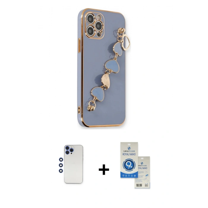 MARSİLYAN™- iPhone 12 Pro Max Kılıf Nova Işık Prime - Şeffaf Royal Nano Ekran Koruyucu + Shine Kamera Lens - LT