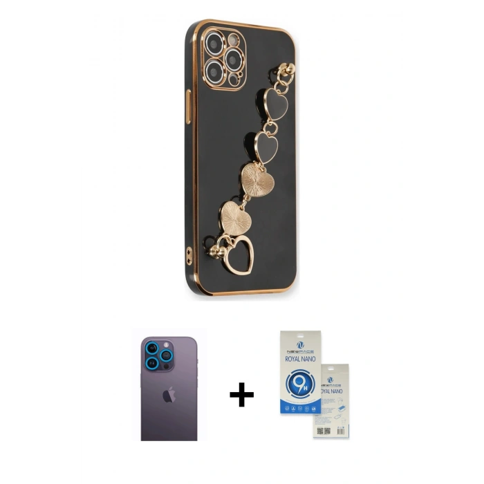 MARSİLYAN™- iPhone 12 Pro Max Kılıf Nova Işık Prime - Şeffaf Royal Nano Ekran Koruyucu + Neon Fosforlu Kamera Lens - MI