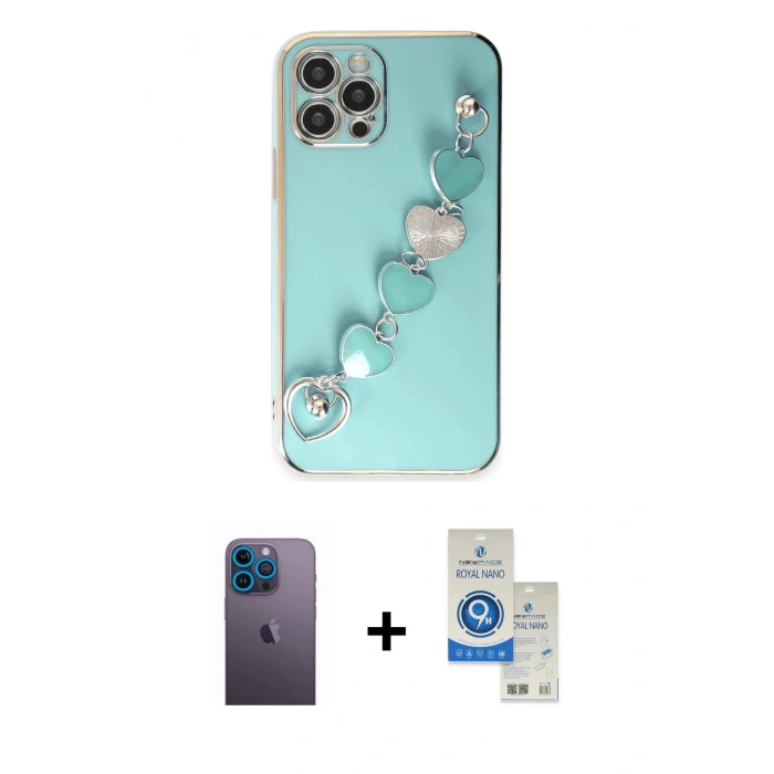 MARSİLYAN™- iPhone 12 Pro Max Kılıf Nova Işık Prime - Şeffaf Royal Nano Ekran Koruyucu + Neon Fosforlu Kamera Lens - MI