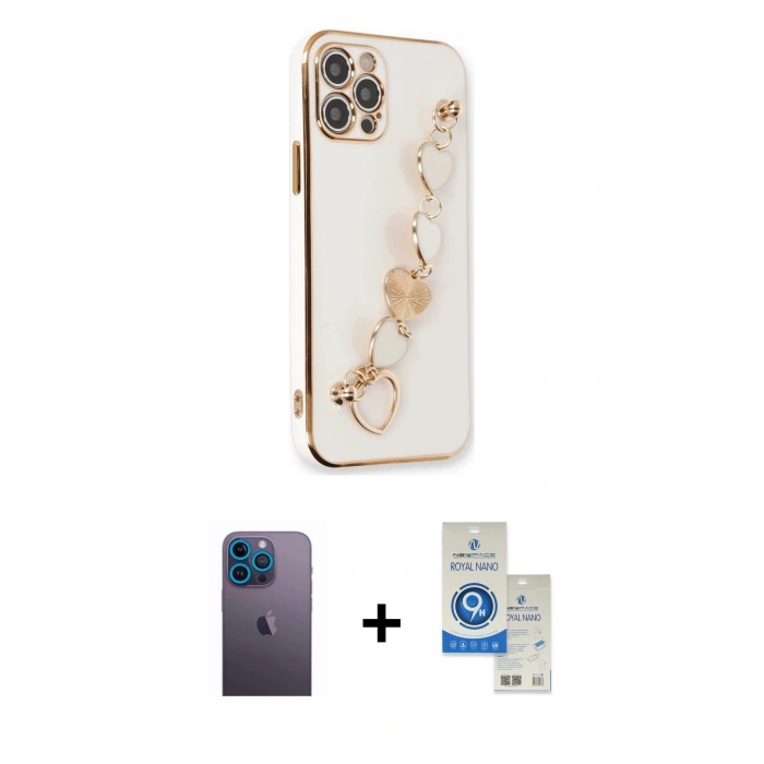 MARSİLYAN™- iPhone 12 Pro Max Kılıf Nova Işık Prime - Şeffaf Royal Nano Ekran Koruyucu + Neon Fosforlu Kamera Lens - MI