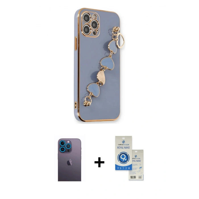 MARSİLYAN™- iPhone 12 Pro Max Kılıf Nova Işık Prime - Şeffaf Royal Nano Ekran Koruyucu + Neon Fosforlu Kamera Lens - MI