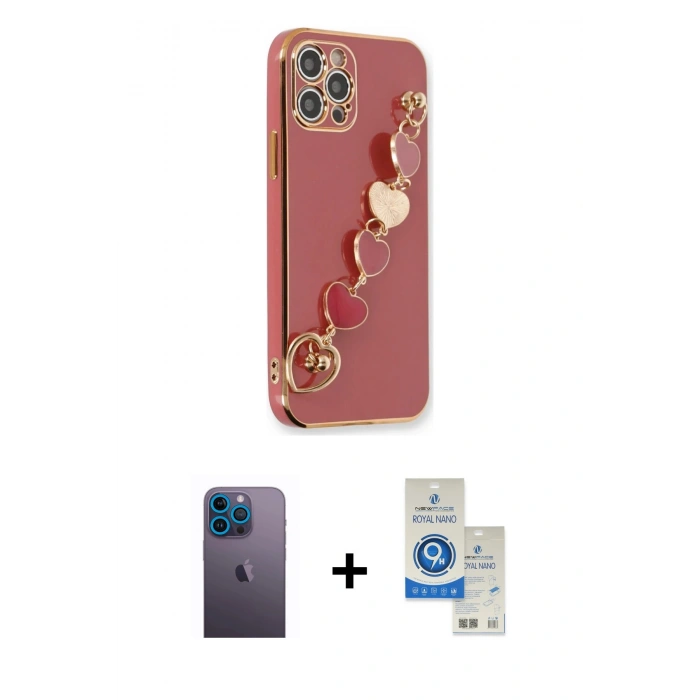 MARSİLYAN™- iPhone 12 Pro Max Kılıf Nova Işık Prime - Şeffaf Royal Nano Ekran Koruyucu + Neon Fosforlu Kamera Lens - MI