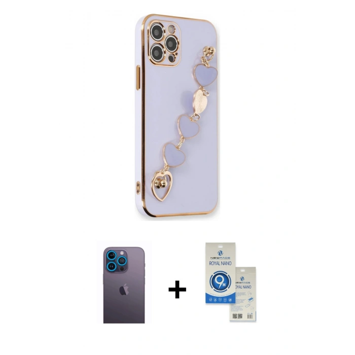 MARSİLYAN™- iPhone 12 Pro Max Kılıf Nova Işık Prime - Şeffaf Royal Nano Ekran Koruyucu + Neon Fosforlu Kamera Lens - MI