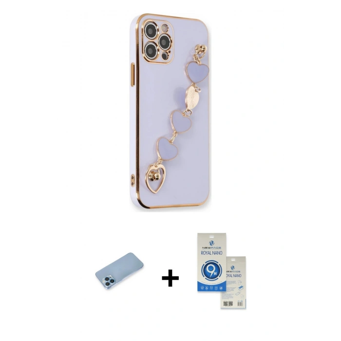 MARSİLYAN™- iPhone 12 Pro Max Kılıf Nova Işık Prime - Şeffaf Royal Nano Ekran Koruyucu + Mavi Shine Kamera Lens Koruma Cam