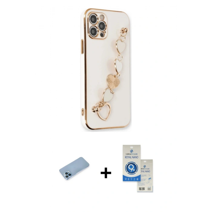 MARSİLYAN™- iPhone 12 Pro Max Kılıf Nova Işık Prime - Şeffaf Royal Nano Ekran Koruyucu + Mavi Shine Kamera Lens Koruma Cam