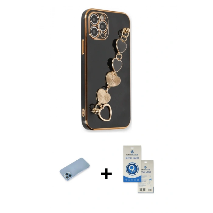 MARSİLYAN™- iPhone 12 Pro Max Kılıf Nova Işık Prime - Şeffaf Royal Nano Ekran Koruyucu + Mavi Shine Kamera Lens Koruma Cam