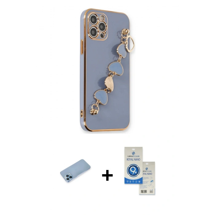 MARSİLYAN™- iPhone 12 Pro Max Kılıf Nova Işık Prime - Şeffaf Royal Nano Ekran Koruyucu + Mavi Shine Kamera Lens Koruma Cam