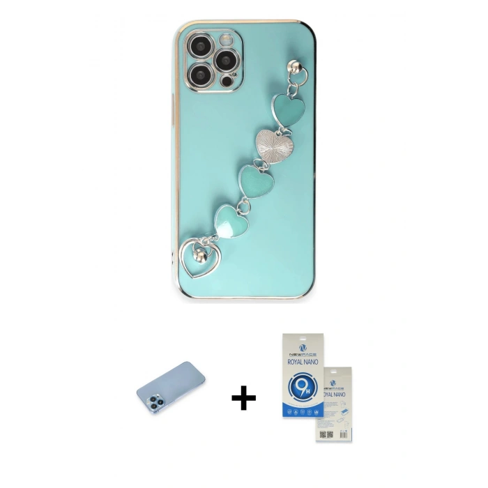 MARSİLYAN™- iPhone 12 Pro Max Kılıf Nova Işık Prime - Şeffaf Royal Nano Ekran Koruyucu + Mavi Shine Kamera Lens Koruma Cam
