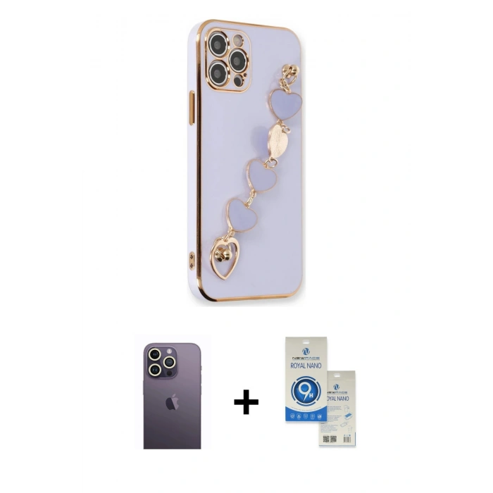 MARSİLYAN™- iPhone 12 Pro Max Kılıf Nova Işık Prime - Şeffaf Royal Nano Ekran Koruyucu + Neon Fosforlu Kamera Lens - BZ