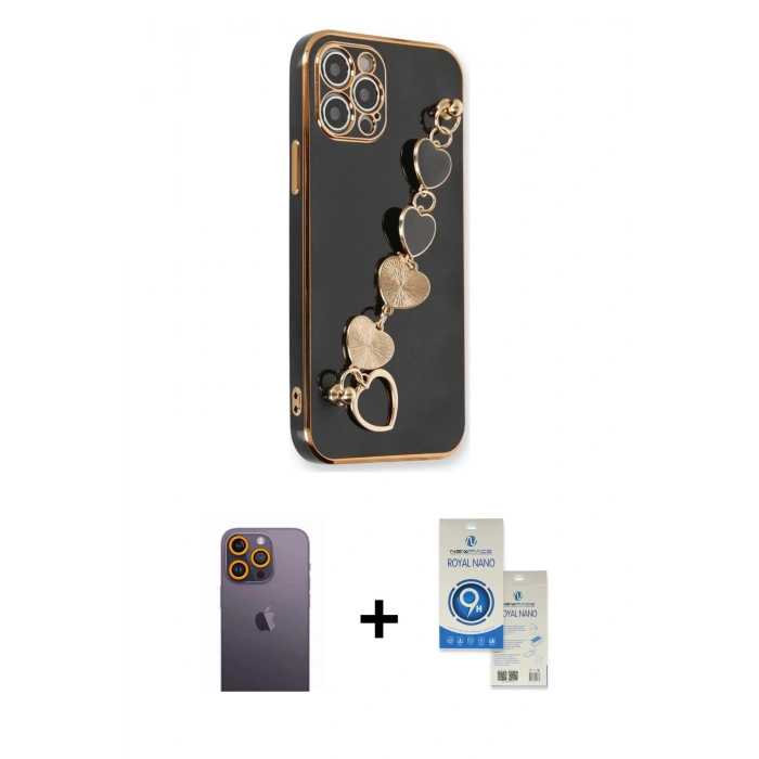 MARSİLYAN™- iPhone 12 Pro Max Kılıf Nova Işık Prime - Şeffaf Royal Nano Ekran Koruyucu + Neon Fosforlu Kamera Lens - SI