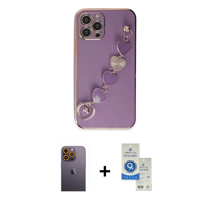 MARSİLYAN™- iPhone 12 Pro Max Kılıf Nova Işık Prime - Şeffaf Royal Nano Ekran Koruyucu + Neon Fosforlu Kamera Lens - SI