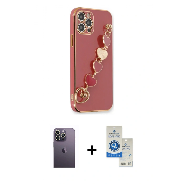 MARSİLYAN™- iPhone 12 Pro Max Kılıf Nova Işık Prime - Şeffaf Royal Nano Ekran Koruyucu + Neon Fosforlu Kamera Lens - BZ