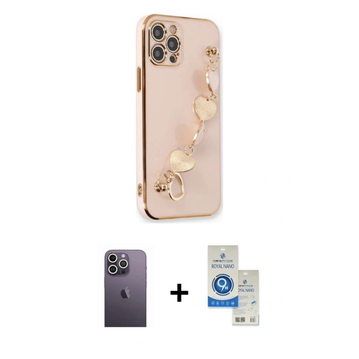 MARSİLYAN™- iPhone 12 Pro Max Kılıf Nova Işık Prime - Şeffaf Royal Nano Ekran Koruyucu + Neon Fosforlu Kamera Lens - BZ