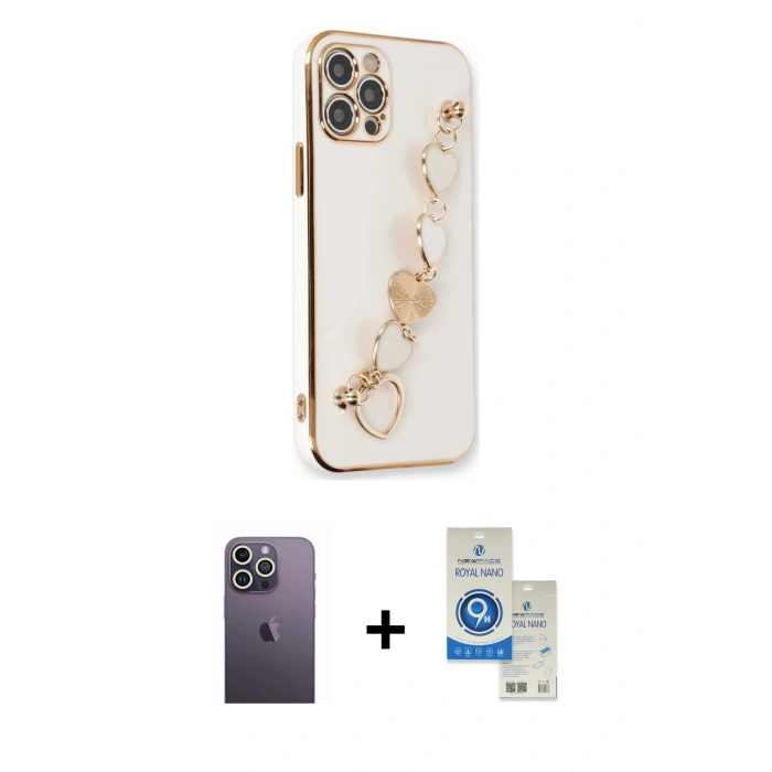 MARSİLYAN™- iPhone 12 Pro Max Kılıf Nova Işık Prime - Şeffaf Royal Nano Ekran Koruyucu + Neon Fosforlu Kamera Lens - BZ