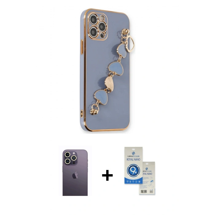 MARSİLYAN™- iPhone 12 Pro Max Kılıf Nova Işık Prime - Şeffaf Royal Nano Ekran Koruyucu + Neon Fosforlu Kamera Lens - BZ