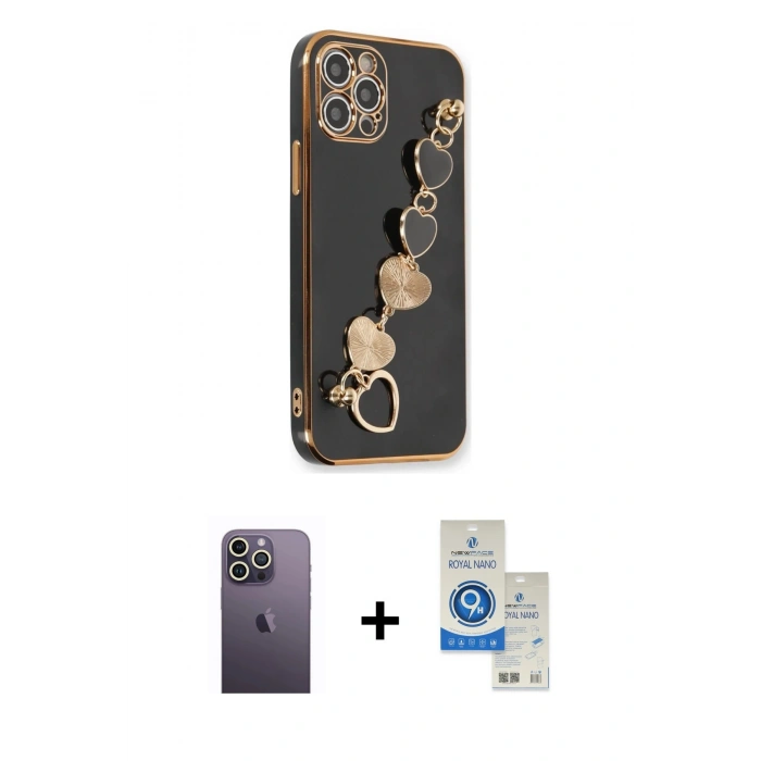MARSİLYAN™- iPhone 12 Pro Max Kılıf Nova Işık Prime - Şeffaf Royal Nano Ekran Koruyucu + Neon Fosforlu Kamera Lens - BZ