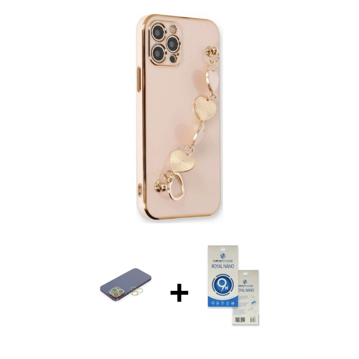 MARSİLYAN™- iPhone 12 Pro Max Kılıf Nova Işık Prime - Şeffaf Royal Nano Ekran Koruyucu + Renkli Kamera Lens Koruma Cam - SI