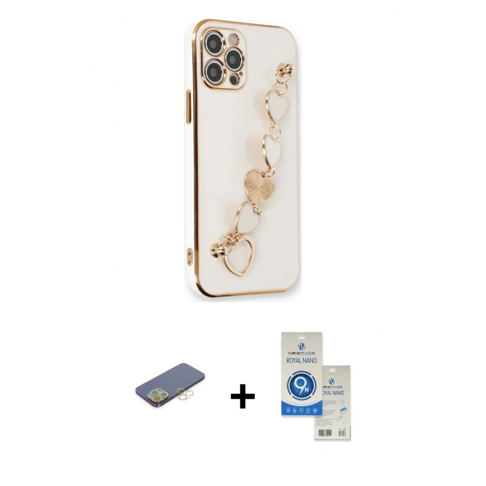 MARSİLYAN™- iPhone 12 Pro Max Kılıf Nova Işık Prime - Şeffaf Royal Nano Ekran Koruyucu + Renkli Kamera Lens Koruma Cam - SI