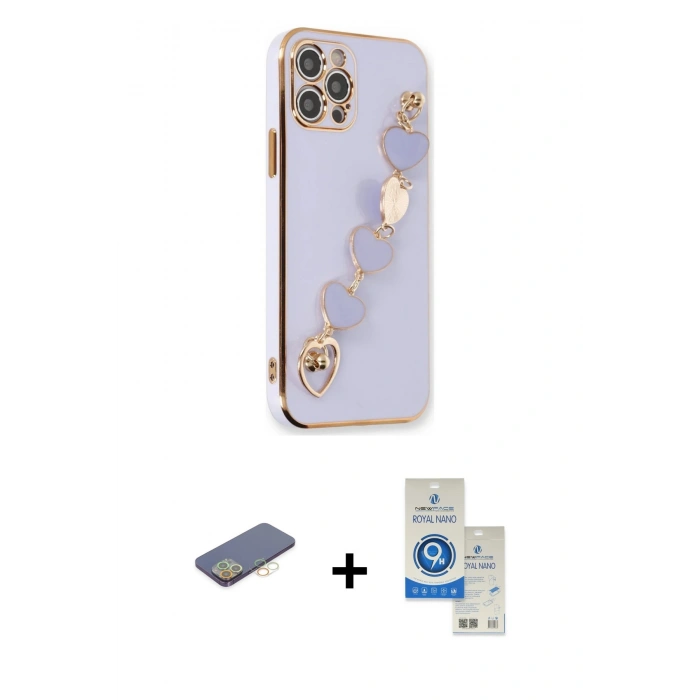 MARSİLYAN™- iPhone 12 Pro Max Kılıf Nova Işık Prime - Şeffaf Royal Nano Ekran Koruyucu + Renkli Kamera Lens Koruma Cam - SI