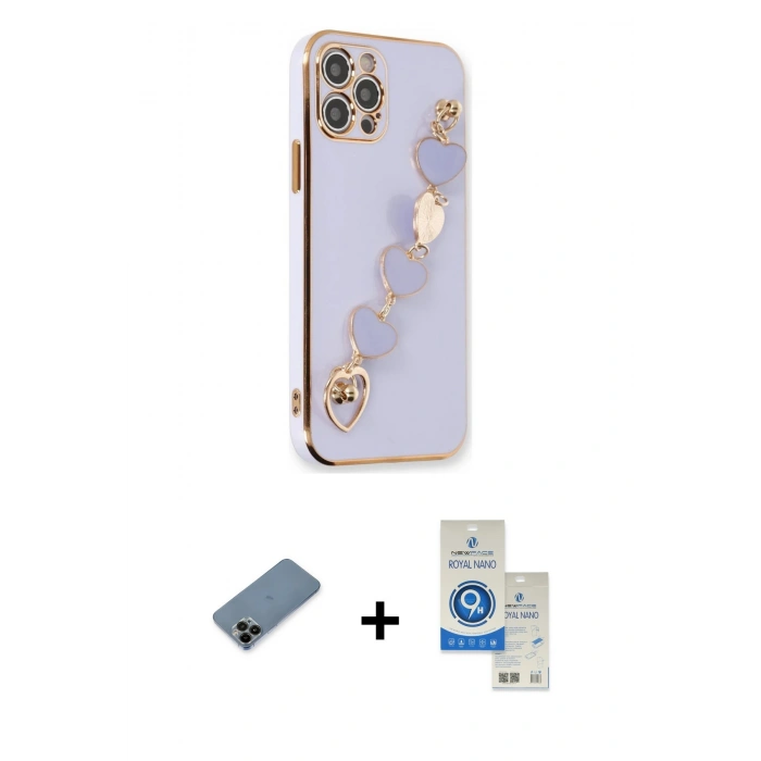MARSİLYAN™- iPhone 12 Pro Max Kılıf Nova Işık Prime - Şeffaf Royal Nano Ekran Koruyucu + Shine Kamera Lens Koruma Cam - SH