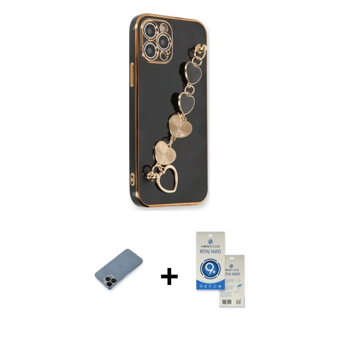 MARSİLYAN™- iPhone 12 Pro Max Kılıf Nova Işık Prime - Şeffaf Royal Nano Ekran Koruyucu + Shine Kamera Lens Koruma Cam - SH