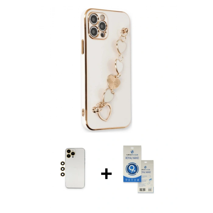 MARSİLYAN™- iPhone 12 Pro Max Kılıf Nova Işık Prime - Şeffaf Royal Nano Ekran Koruyucu + Shine Kamera Lens - GD
