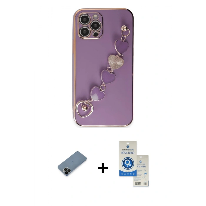 MARSİLYAN™- iPhone 12 Pro Max Kılıf Nova Işık Prime - Şeffaf Royal Nano Ekran Koruyucu + Shine Kamera Lens Koruma Cam - SH