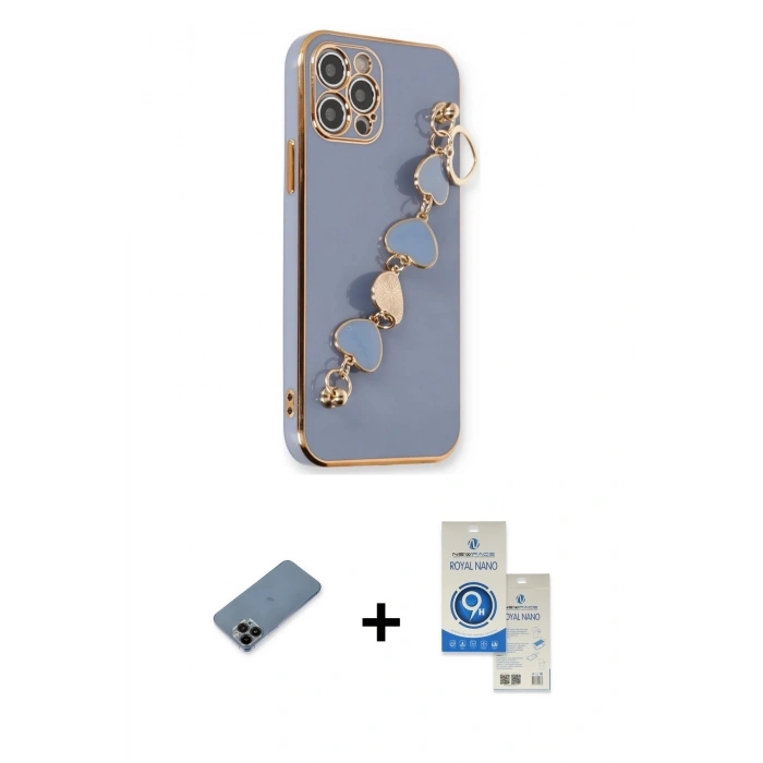 MARSİLYAN™- iPhone 12 Pro Max Kılıf Nova Işık Prime - Şeffaf Royal Nano Ekran Koruyucu + Shine Kamera Lens Koruma Cam - SH