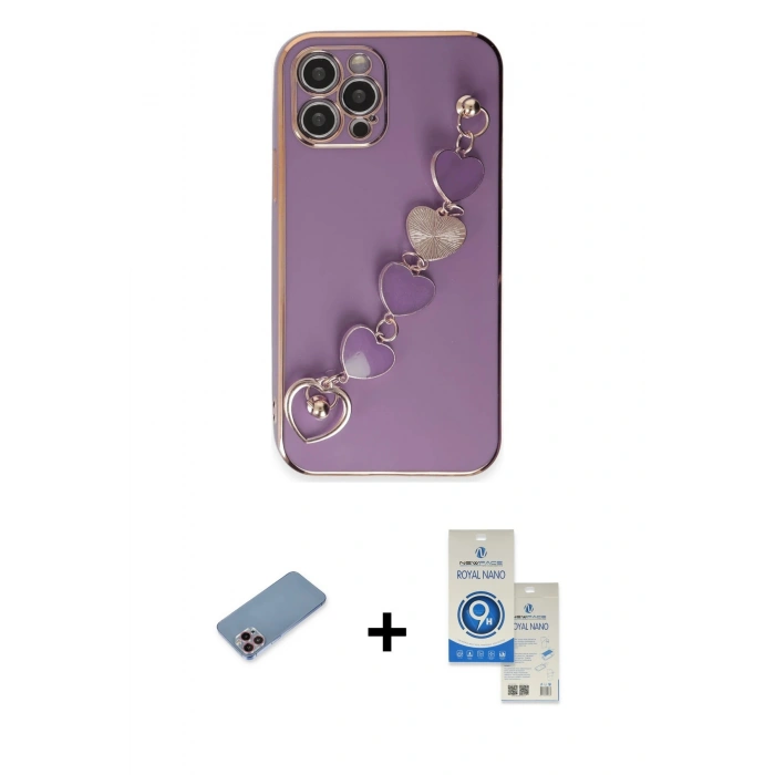 MARSİLYAN™- iPhone 12 Pro Max Kılıf Nova Işık Prime - Şeffaf Royal Nano Ekran Koruyucu + Shine Kamera Lens Koruma Cam - PE