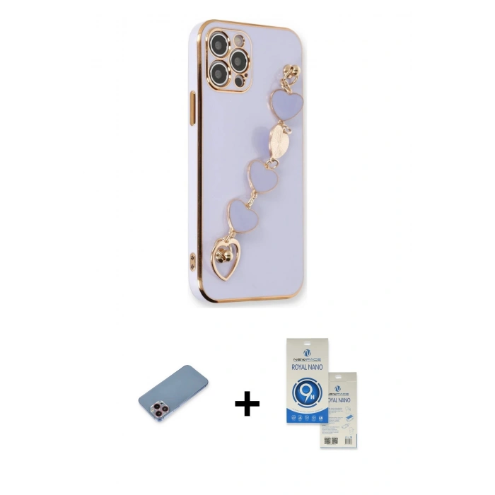 MARSİLYAN™- iPhone 12 Pro Max Kılıf Nova Işık Prime - Şeffaf Royal Nano Ekran Koruyucu + Shine Kamera Lens Koruma Cam - PE