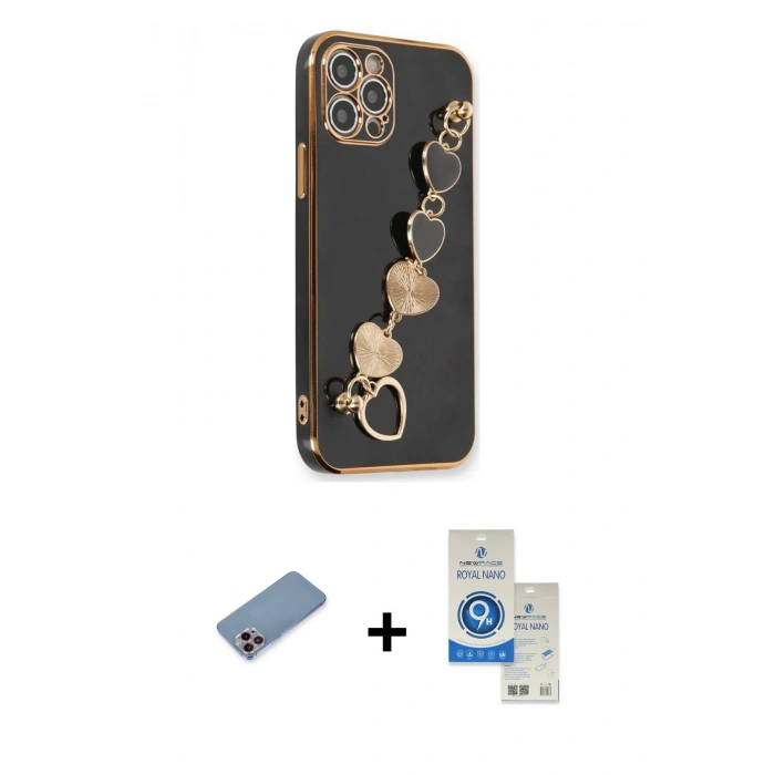 MARSİLYAN™- iPhone 12 Pro Max Kılıf Nova Işık Prime - Şeffaf Royal Nano Ekran Koruyucu + Shine Kamera Lens Koruma Cam - PE