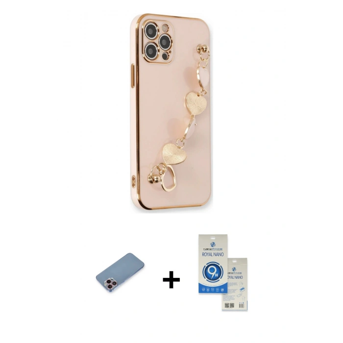 MARSİLYAN™- iPhone 12 Pro Max Kılıf Nova Işık Prime - Şeffaf Royal Nano Ekran Koruyucu + Shine Kamera Lens Koruma Cam - PE