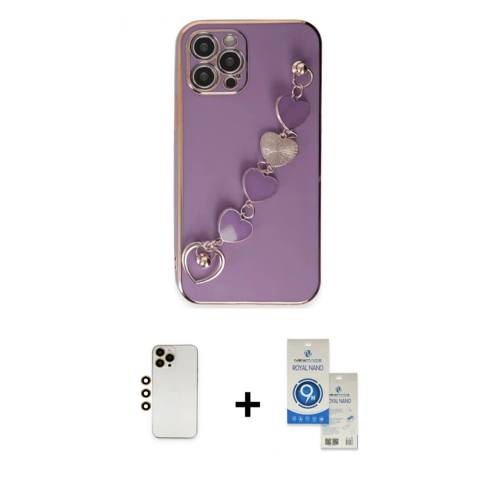 MARSİLYAN™- iPhone 12 Pro Max Kılıf Nova Işık Prime - Şeffaf Royal Nano Ekran Koruyucu + Shine Kamera Lens - GD