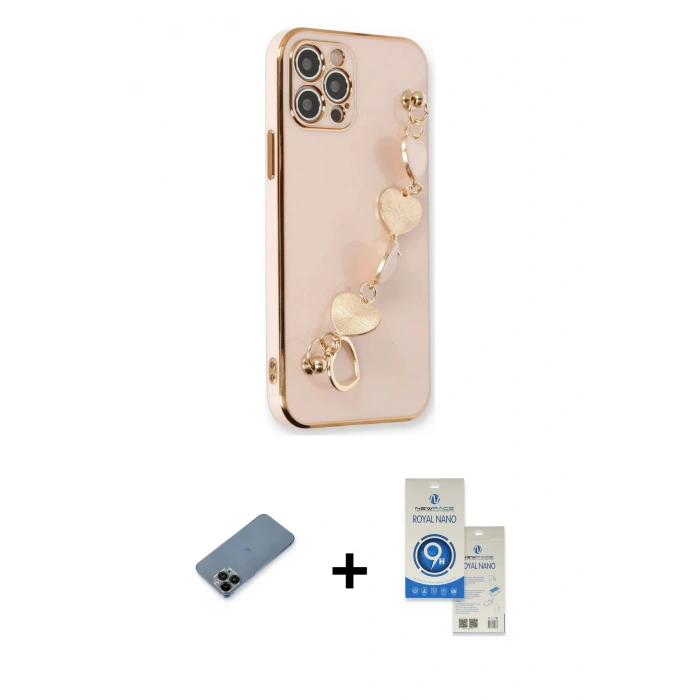 MARSİLYAN™- iPhone 12 Pro Max Kılıf Nova Işık Prime - Şeffaf Royal Nano Ekran Koruyucu + Shine Kamera Lens Koruma Cam - SH