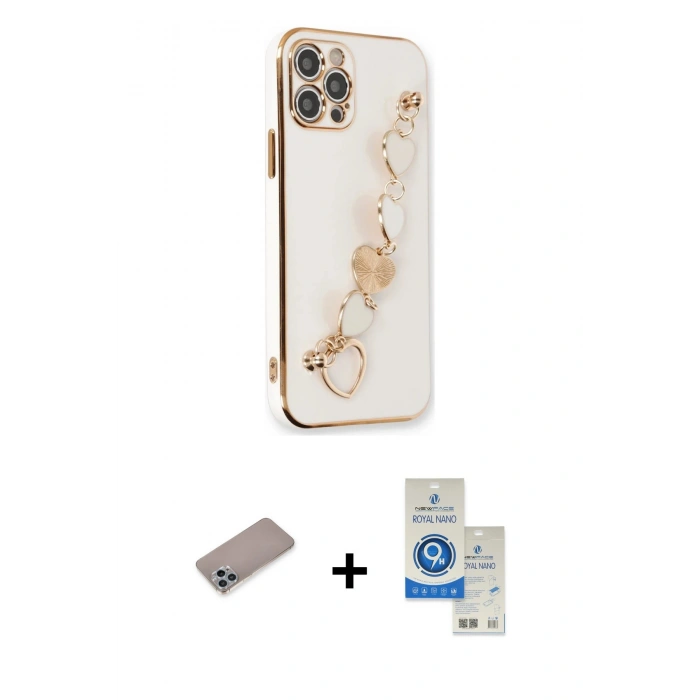 MARSİLYAN™- iPhone 12 Pro Max Kılıf Nova Işık Prime - Şeffaf Royal Nano Ekran Koruyucu + Shine Kamera Lens Koruma Cam - SABE