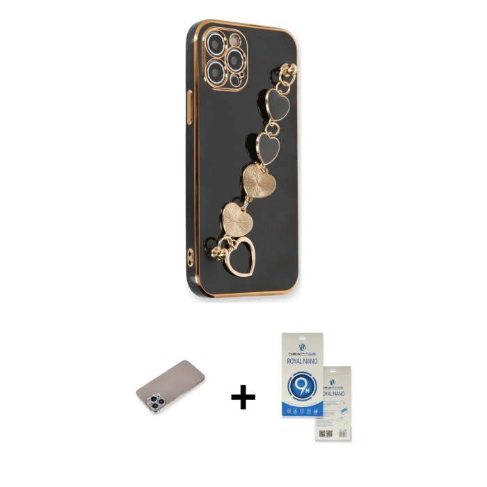 MARSİLYAN™- iPhone 12 Pro Max Kılıf Nova Işık Prime - Şeffaf Royal Nano Ekran Koruyucu + Shine Kamera Lens Koruma Cam - SABE