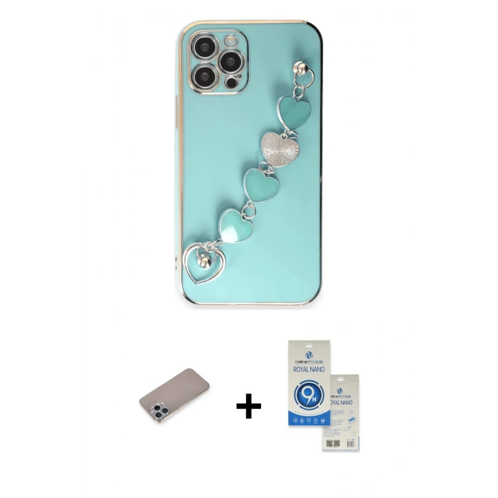 MARSİLYAN™- iPhone 12 Pro Max Kılıf Nova Işık Prime - Şeffaf Royal Nano Ekran Koruyucu + Shine Kamera Lens Koruma Cam - SABE