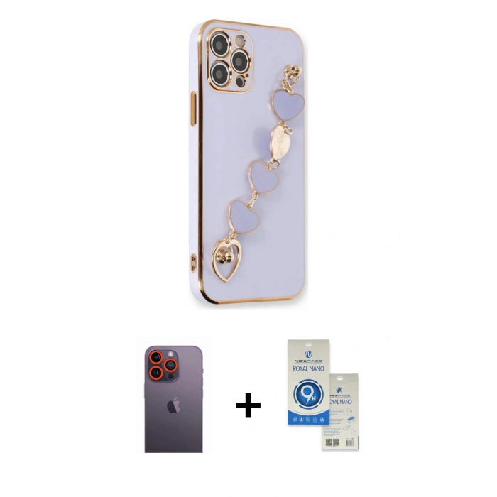 MARSİLYAN™- iPhone 12 Pro Max Kılıf Nova Işık Prime - Şeffaf Royal Nano Ekran Koruyucu + Neon Fosforlu Kamera Lens - TU