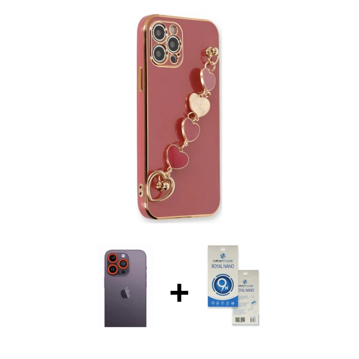 MARSİLYAN™- iPhone 12 Pro Max Kılıf Nova Işık Prime - Şeffaf Royal Nano Ekran Koruyucu + Neon Fosforlu Kamera Lens - TU