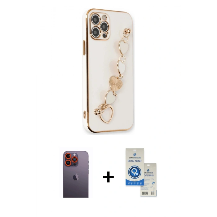 MARSİLYAN™- iPhone 12 Pro Max Kılıf Nova Işık Prime - Şeffaf Royal Nano Ekran Koruyucu + Neon Fosforlu Kamera Lens - TU