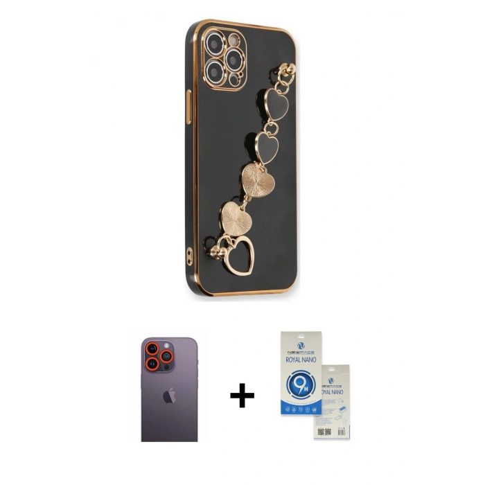 MARSİLYAN™- iPhone 12 Pro Max Kılıf Nova Işık Prime - Şeffaf Royal Nano Ekran Koruyucu + Neon Fosforlu Kamera Lens - TU