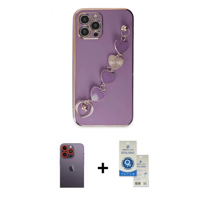 MARSİLYAN™- iPhone 12 Pro Max Kılıf Nova Işık Prime - Şeffaf Royal Nano Ekran Koruyucu + Neon Fosforlu Kamera Lens - TU