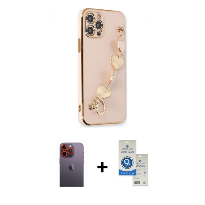 MARSİLYAN™- iPhone 12 Pro Max Kılıf Nova Işık Prime - Şeffaf Royal Nano Ekran Koruyucu + Neon Fosforlu Kamera Lens - TU