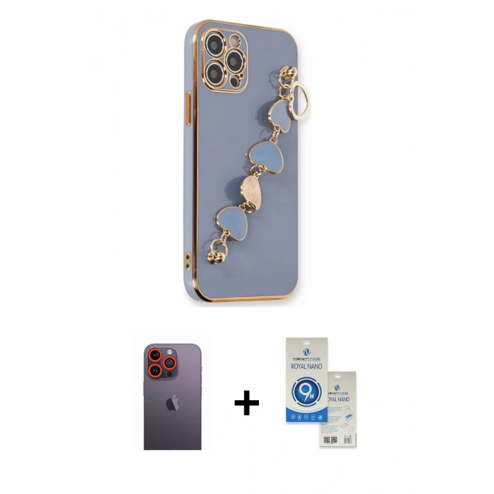 MARSİLYAN™- iPhone 12 Pro Max Kılıf Nova Işık Prime - Şeffaf Royal Nano Ekran Koruyucu + Neon Fosforlu Kamera Lens - TU