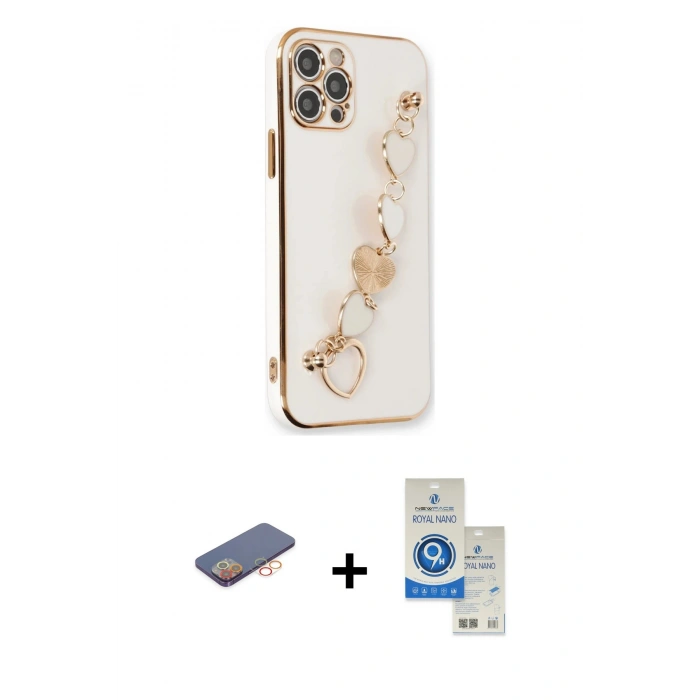 MARSİLYAN™- iPhone 12 Pro Max Kılıf Nova Işık Prime - Şeffaf Royal Nano Ekran Koruyucu + Renkli Kamera Lens Koruma Cam - TU
