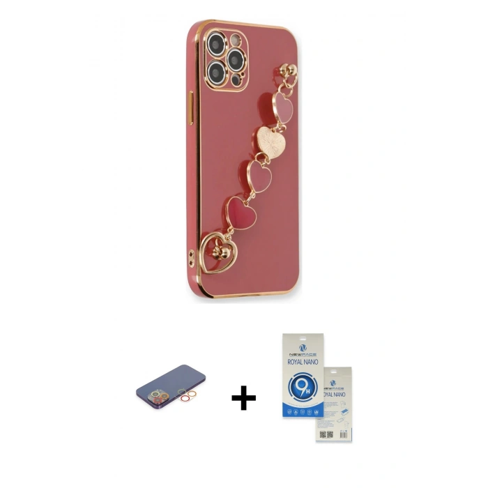 MARSİLYAN™- iPhone 12 Pro Max Kılıf Nova Işık Prime - Şeffaf Royal Nano Ekran Koruyucu + Renkli Kamera Lens Koruma Cam - TU